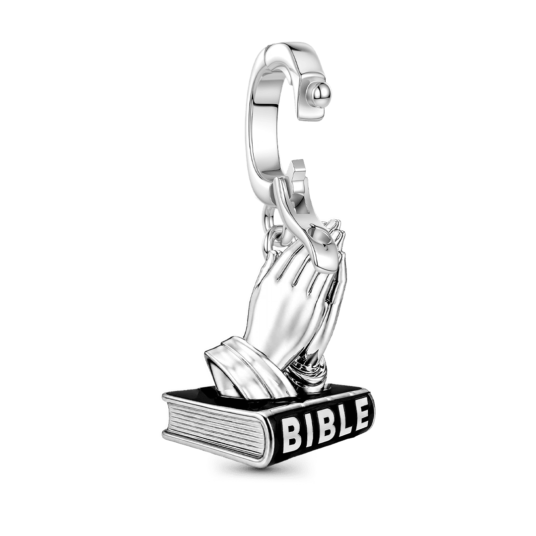 Gnoce Religious Series Praying Hands Clasp Dangle Charm Platinum-plated Silver Blend_7