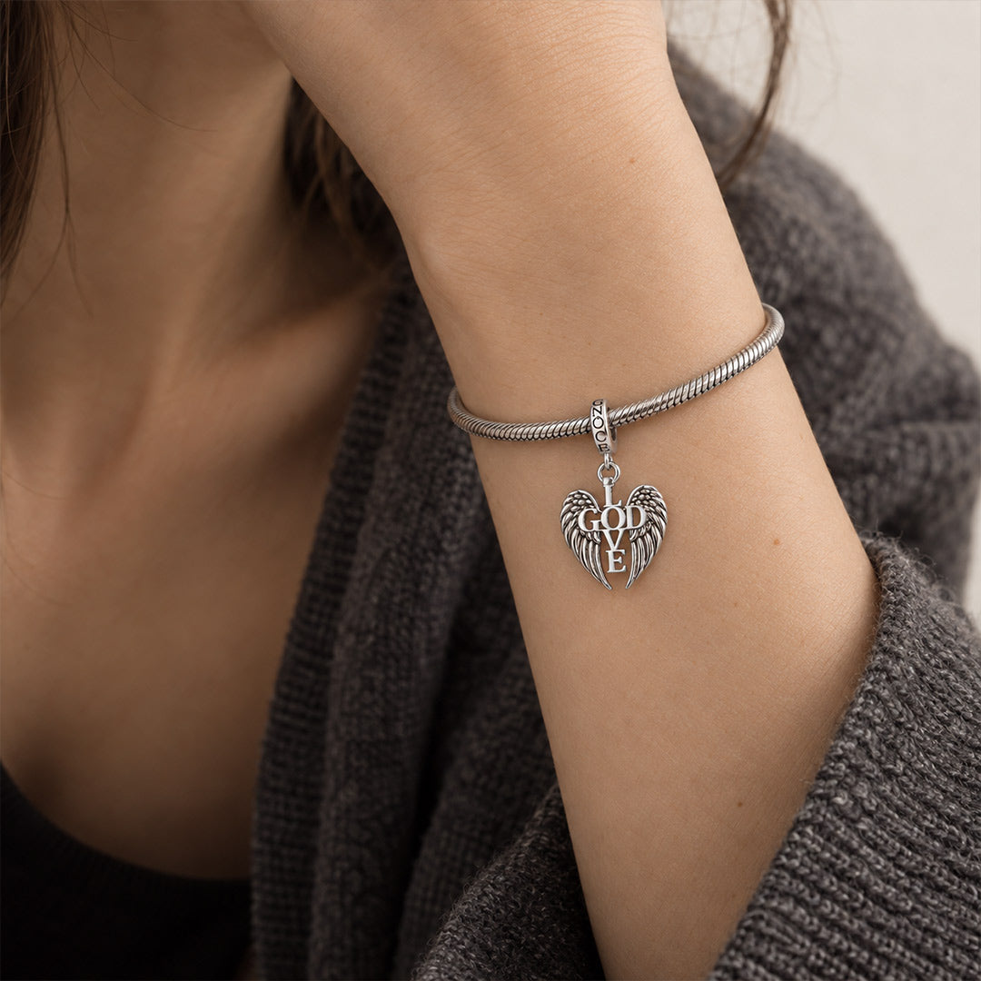 Gnoce Religious Series Love God Wings Clasp Dangle Charm Platinum-plated Silver Blend_2