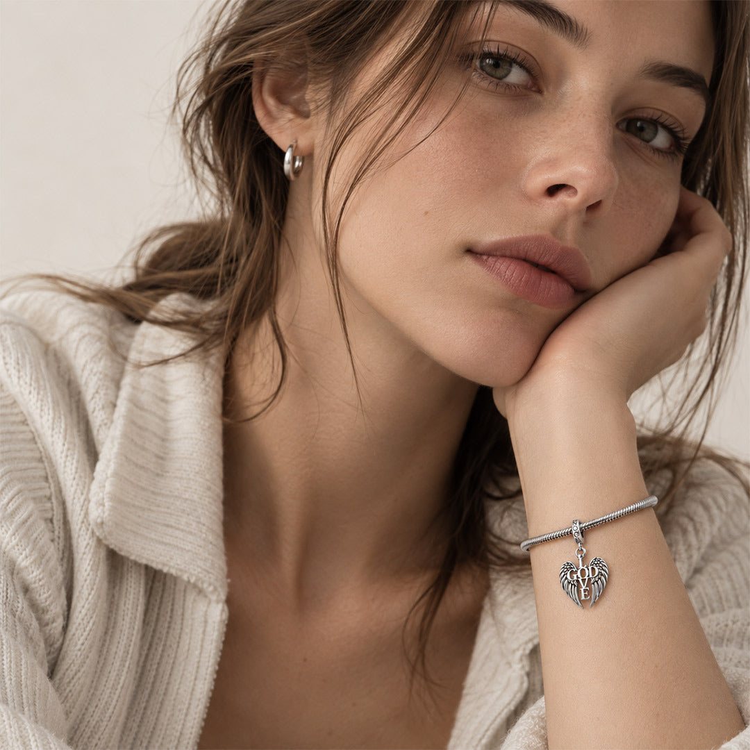 Gnoce Religious Series Love God Wings Clasp Dangle Charm Platinum-plated Silver Blend_4