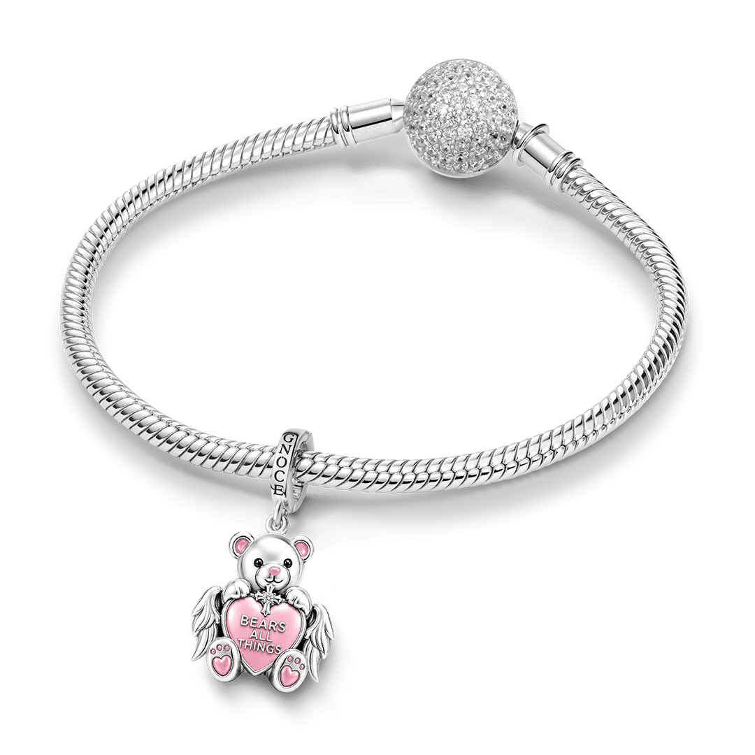 Gnoce Religious Series Angel Teddy Bear Clasp Dangle Charm Platinum-plated Silver Blend_3