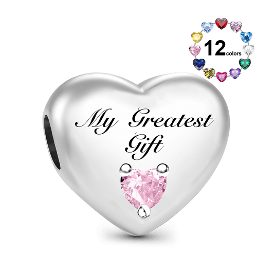 Gnoce Parent-child Custom Birthstone & Name Heart Bead Platinum-plated Silver Blend_1