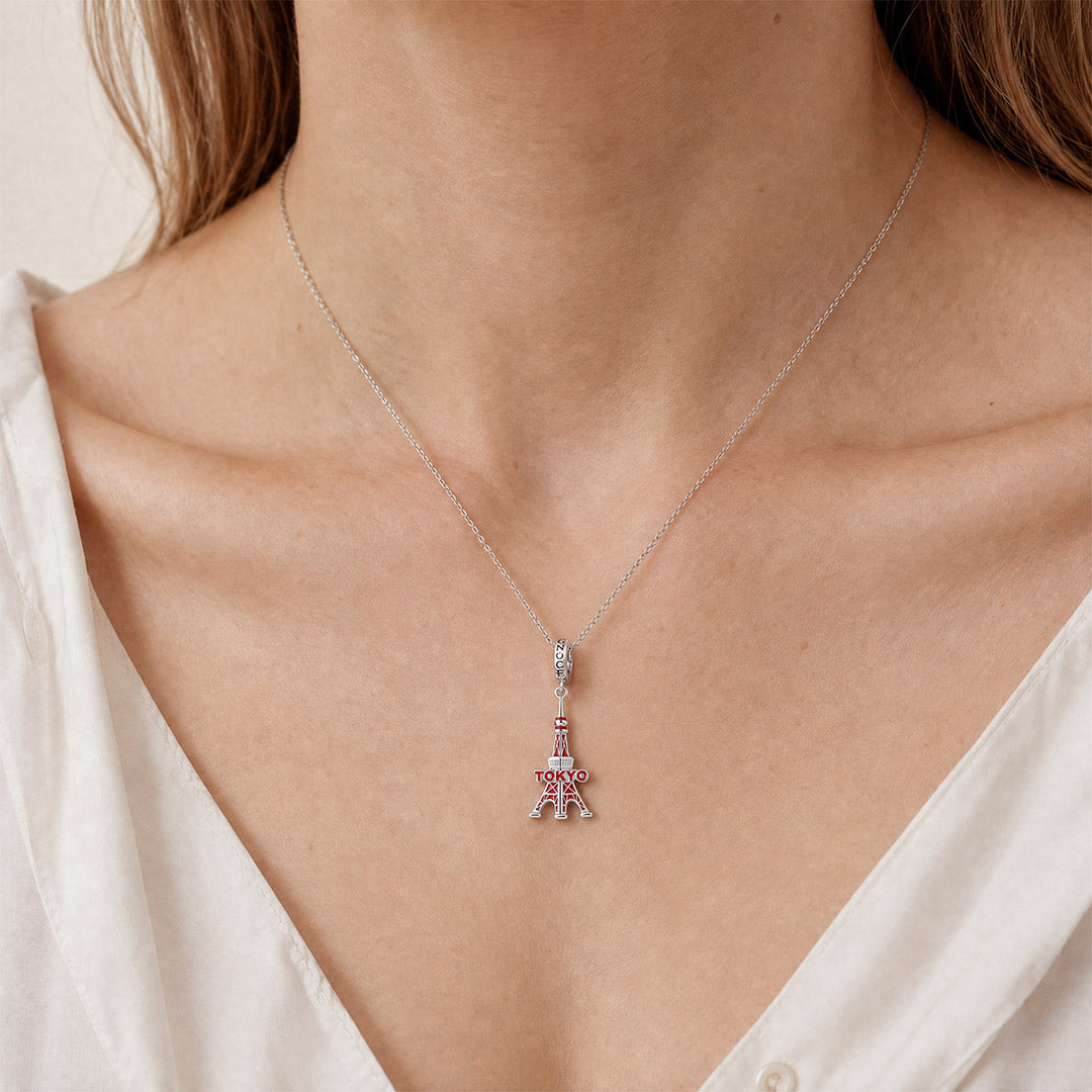 Gnoce Japanese Style Tokyo Tower Clasp Dangle Charm Platinum-plated Silver Blend_2