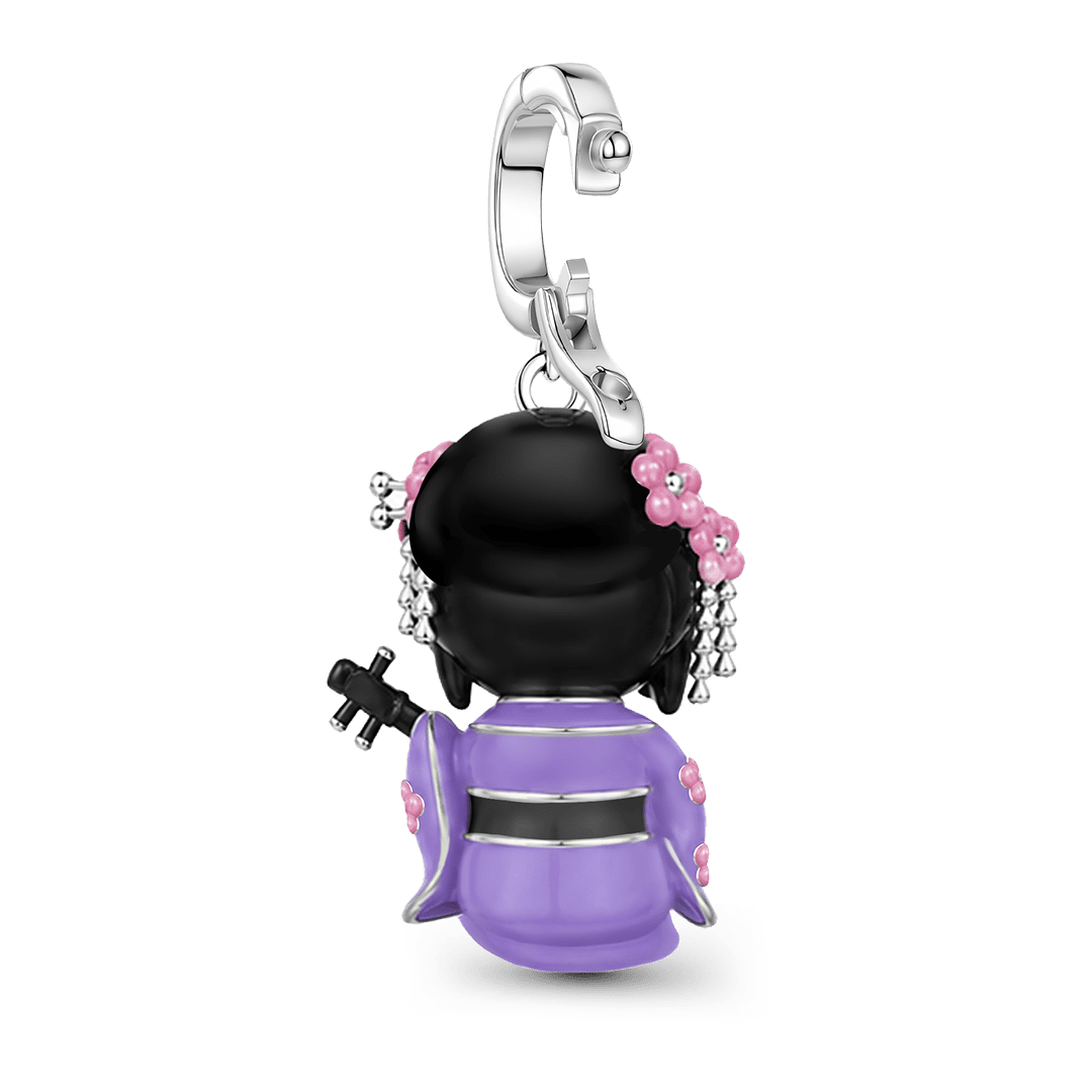 Gnoce Japanese Purple Geisha Doll Shamisen Glow-in-the-dark Clasp Dangle Charm Platinum-plated Silver Blend_7