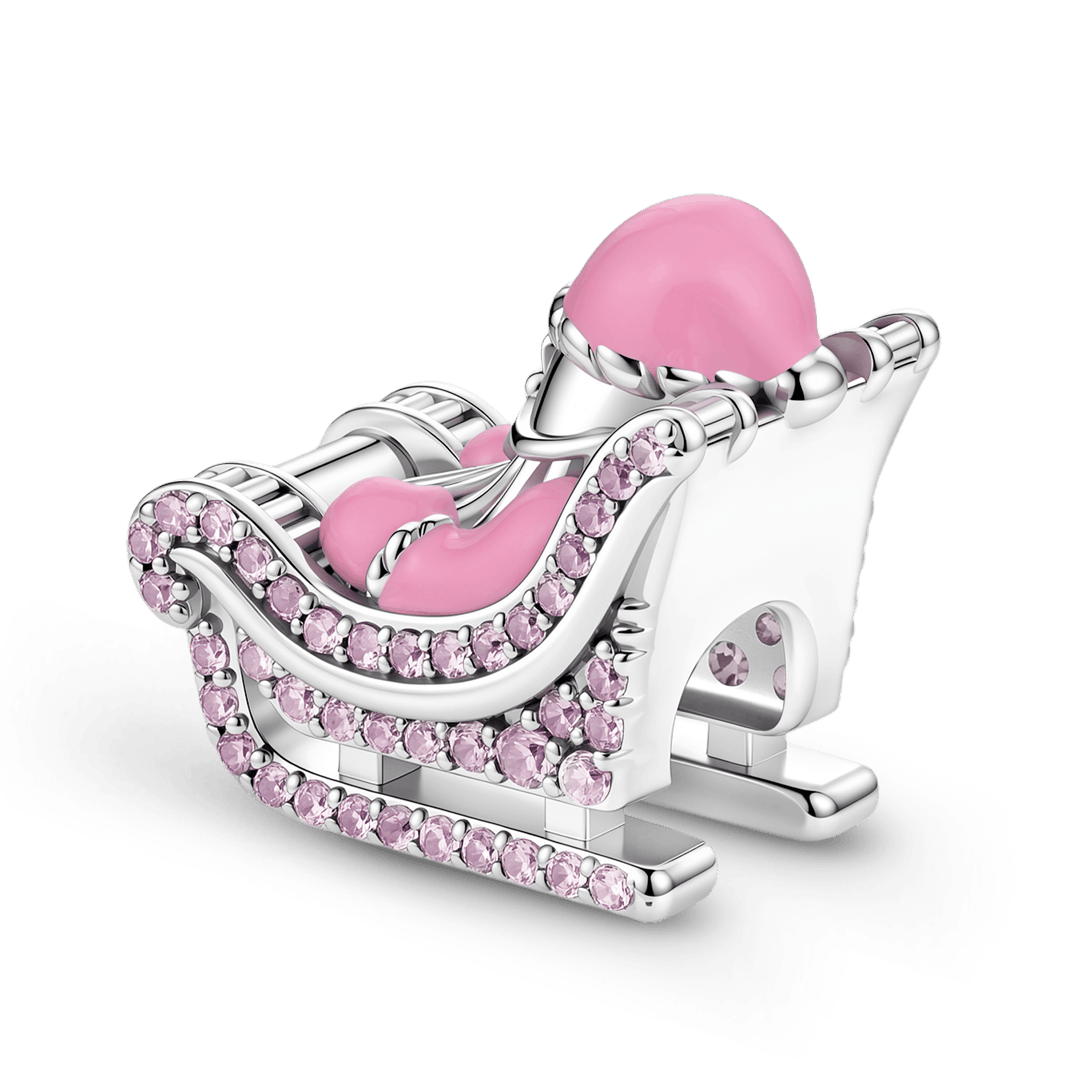 Gnoce Pink Christmas Series Santa Sleigh Charm Bead Platinum-plated Silver Blend_5
