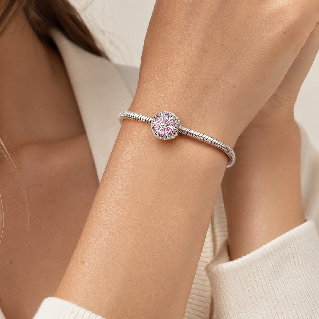 Gnoce Pink Christmas Series Floral Bead Platinum-plated Silver Blend_4