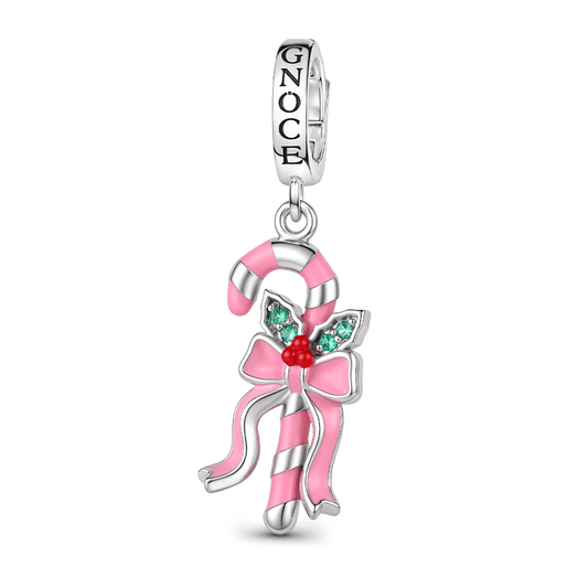 Gnoce Pink Christmas Series Candy Cane Clasp Dangle Charm Platinum-plated Silver Blend_1