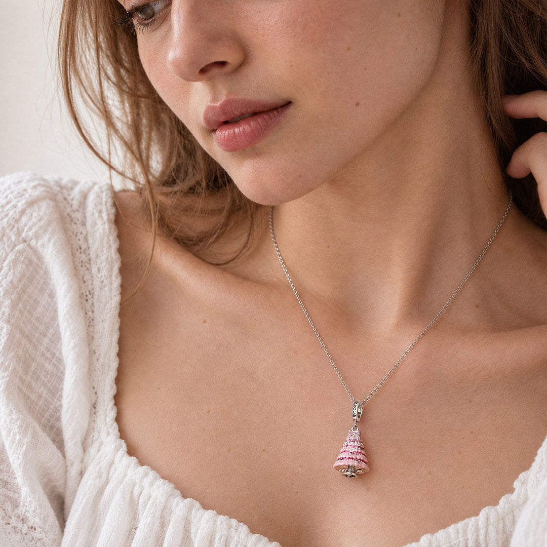 Gnoce Pink Christmas Series Pink Christmas Tree Clasp Dangle Charm Platinum-plated Silver Blend_2