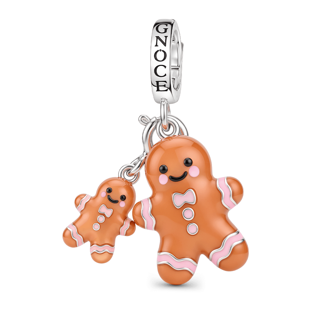 Gnoce Pink Christmas Series Gingerbread Man Clasp Dangle Charm Platinum-plated Silver Blend_1