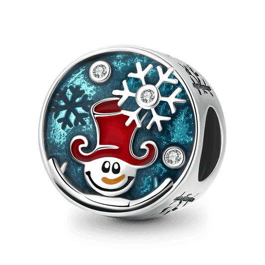 Clown Snowman with Turquoise Blue Background Charm Bead 925 Sterling Silver Inlaid with three Round Gemstones_1