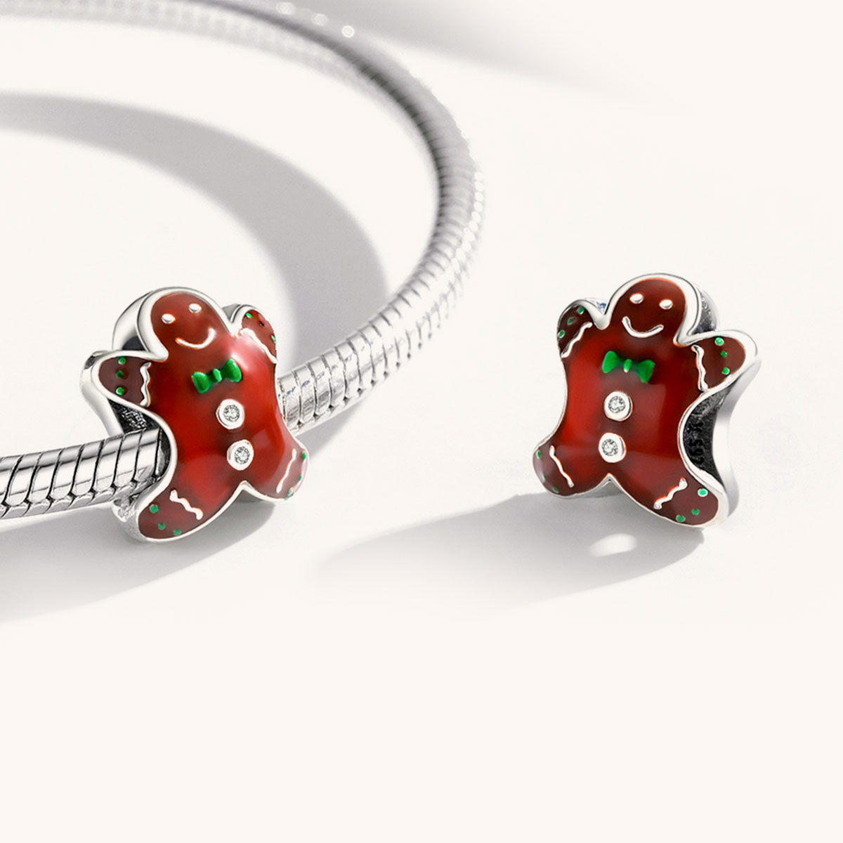 Double-sided Gingerbread Man Charm Bead 925 Sterling Silver_3