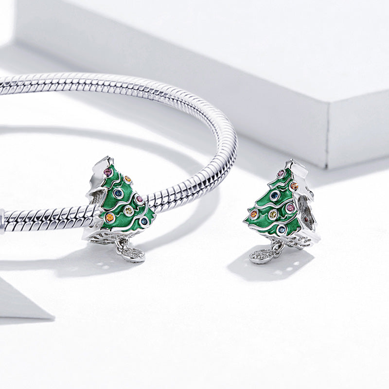 Green Christmas Tree Pendant Dangle Charm 925 Sterling Silver_4
