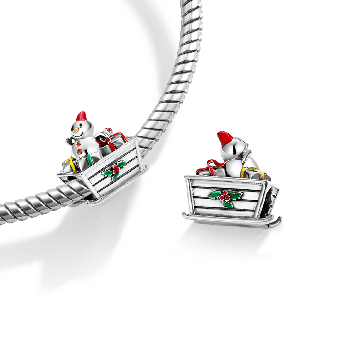 Snowman with Gifts on the Sleigh Charm Bead 925 Sterling Silver_4