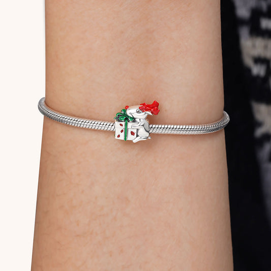 Squirrel Holding Present Charm Bead 925 Sterling Silver_2