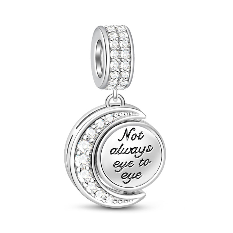 Gnoce "Not Always Eye To Eye, But Always Heart To Heart" Crescent Star Galactic Cosmic Moon Silver Pendant fit for Bracelet/Necklace_1