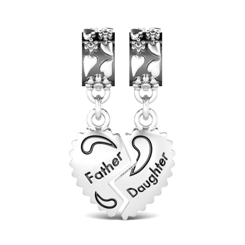 Gnoce "Strong Father Love" Father & Daughter Family Theme Connect Family Whole Heart Together Silver Charm Set_1