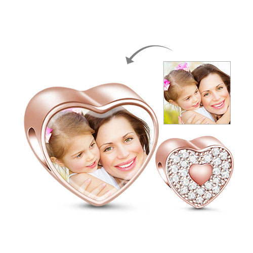 Gnoce "Give You My Love" Personalized Sparkling Rose Gold Heart Photo Charm-Fit for Pendant & Choker Necklace and Bracelet_1
