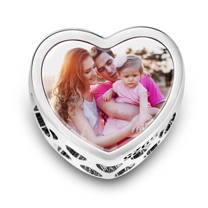 Gnoce Family Heart Photo Charm Platinum-plated Silver Blend_2
