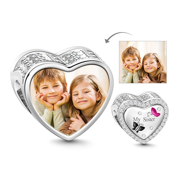 Gnoce Heart Shaped Sister Photo Charm Platinum-plated Silver Blend_1
