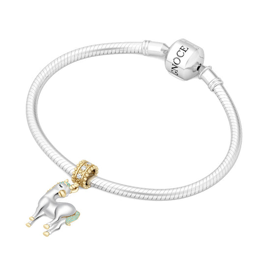 Gnoce "Divine Soul and Spirit" Yellow Gold Plated Unicorn Silver Beads fit Animal Charm Pendant Locket for Bracelet/Necklace_3