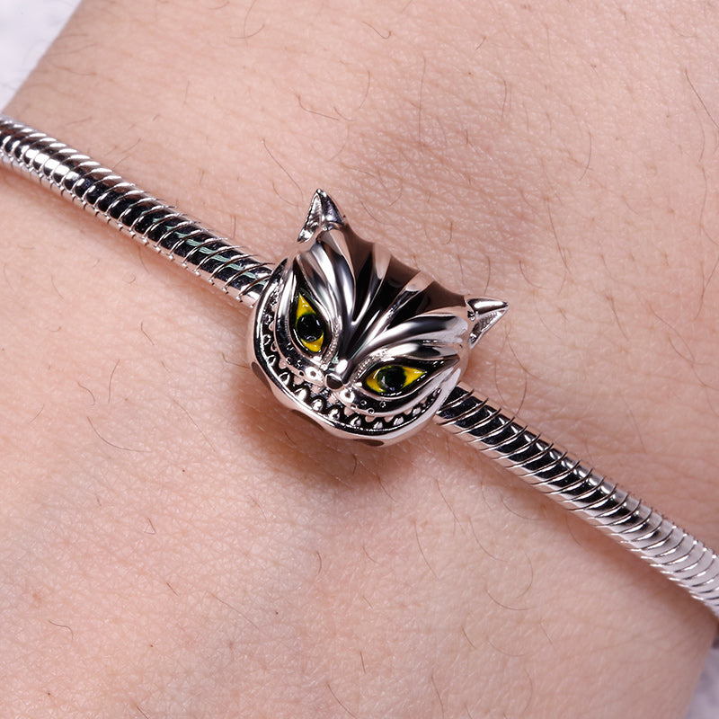 Gnoce "We`re All Mad Here" Cheshire Cat Charm Sterling Silver For Fairy Tale Lovers_3
