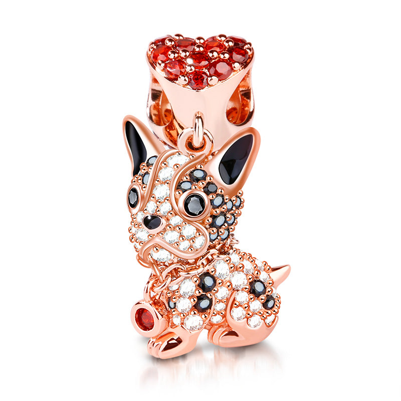 Gnoce "Love My Bulldog" Dog Charm Pendant Sterling Silver 18k Rose Gold Plated With Czs_2