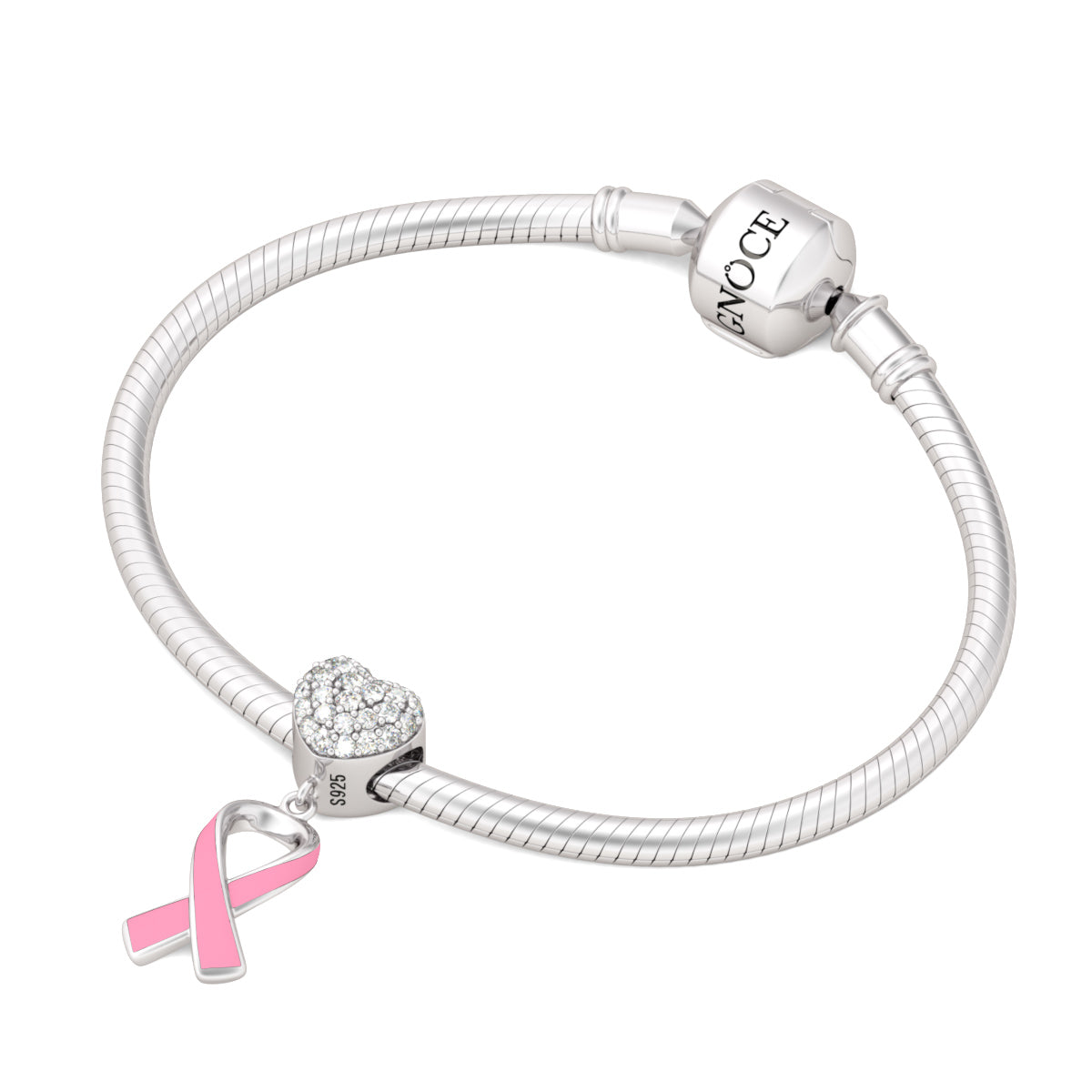 Gnoce Breast Cancer Awareness Ribbon Charm Platinum-plated Silver Blend_3