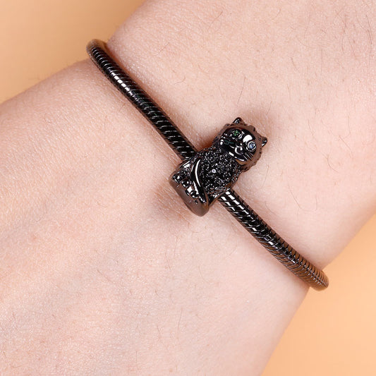 Gnoce "Black Cat" S925 Sterling Silver Black plated Cat Beads Charm with Cz Stones Fit Pandora Bracelet_3