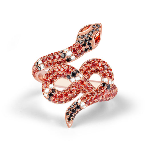 Gnoce "Power and Rebirth" Snake Ring Sterling Silver 18k Rose Gold Plated With CZ Stones_1