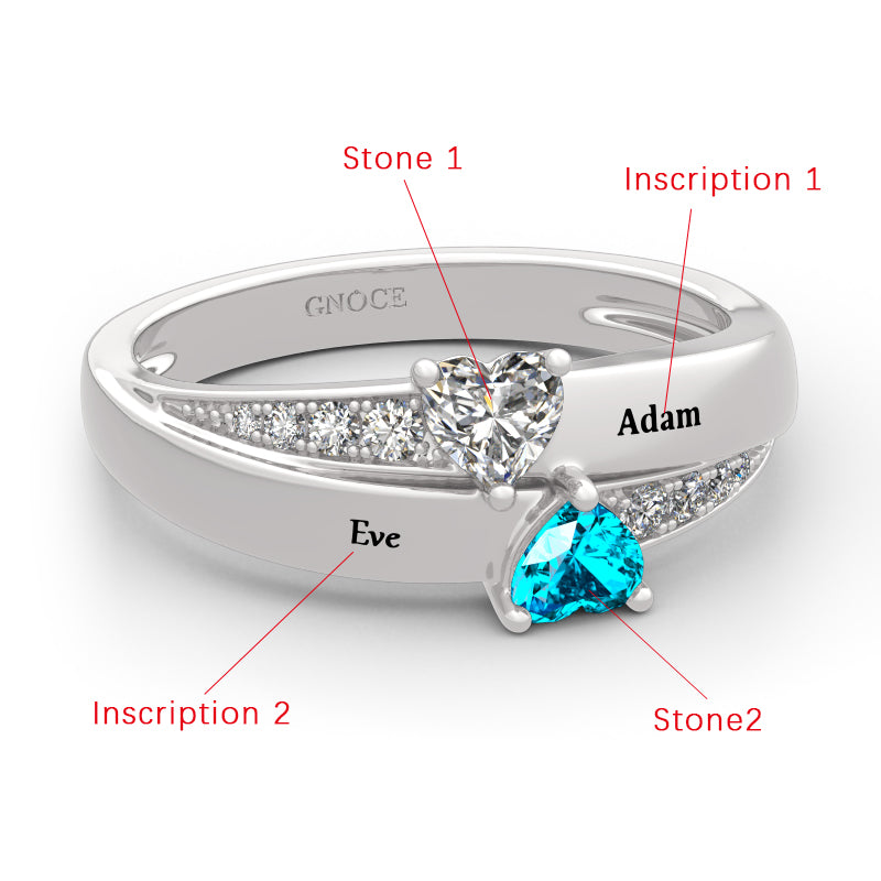 Gnoce "Always Loving You" Customized Sterling Silver Double Heart Stones Ring with Accents_2