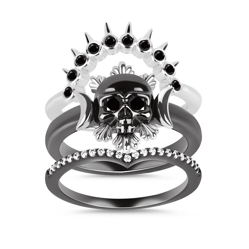 Gnoce Black Skull Stackable Ring_1