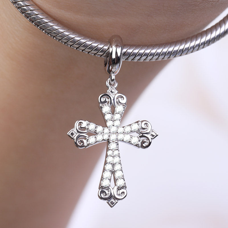 Gnoce Jesus Cross Zircon Charm Platinum-plated Silver Blend_3