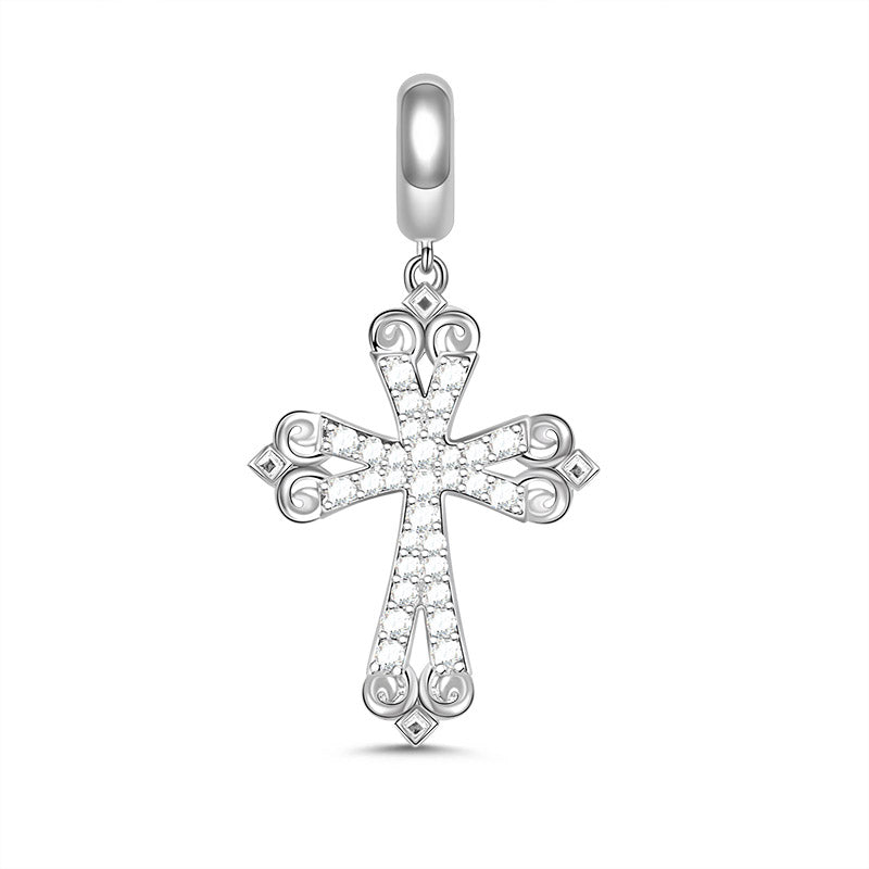 Gnoce Jesus Cross Zircon Charm Platinum-plated Silver Blend_1