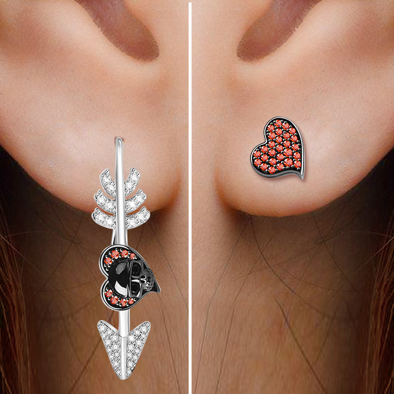 Gnoce "First Meet You" Skull with Arrow Sterling Silver Earring inlaid with CZ Stones_3