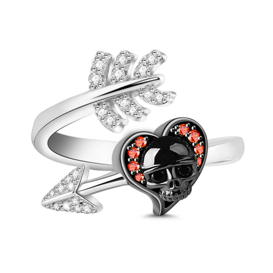 Gnoce "First Meet You" Skull with Arrow Sterling Silver Ring inlaid with CZ Stones_1
