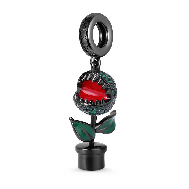 Gnoce "Dangerous Nature" Piranha Flower Charm Bead Black Plated Sterling Silver_2