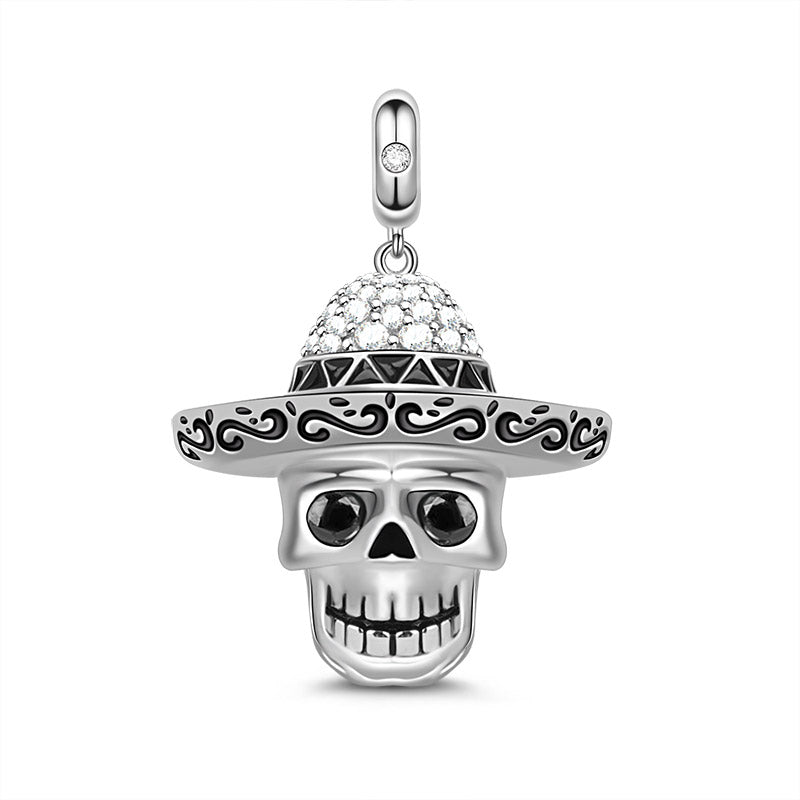 Gnoce Mexican Style Zirconia Skull Charm  Platinum-plated Silver Blend_1