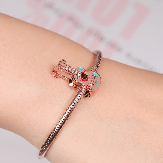 Mexican Guitar Charm Bead Rose Gold Plated S925 Silver_3