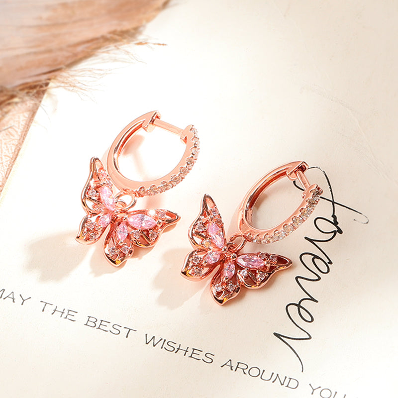 Gnoce Butterfly Dangle Openwork Hoop Earrings_2