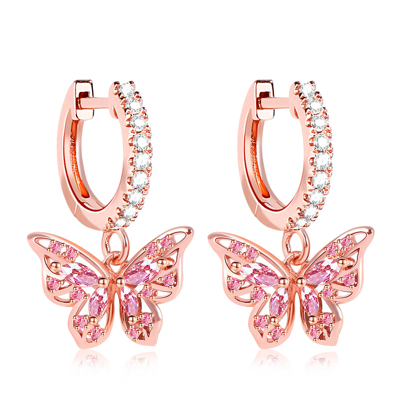Gnoce Butterfly Dangle Openwork Hoop Earrings_1