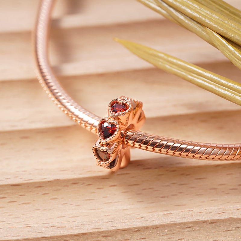 Ruby Heart to Heart Stopper for Charm Bracelet Sterling Silver 18K Rose Gold Plated_2