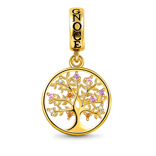 Family Tree Pendant Dangle Charm Sterling Silver 18k Gold Plated inlaid with Multicolour Stones_1