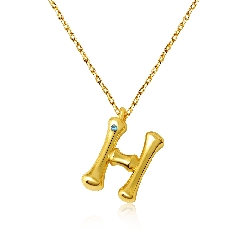 Letter H Pendant Bamboo Initial Necklace Adjustable Chain Length 18k Gold Plated 925 Sterling Silver_1