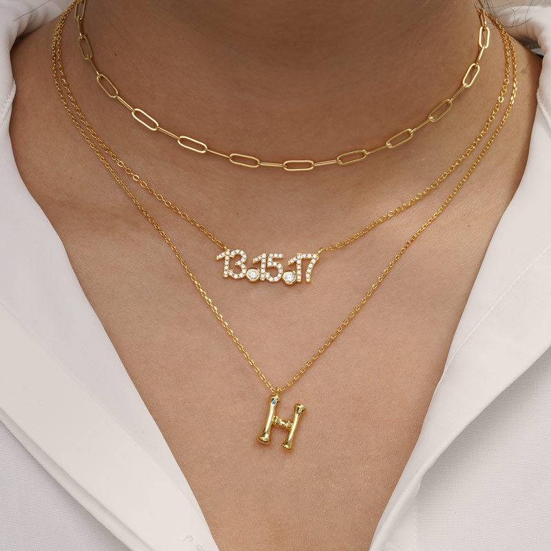 Letter H Pendant Bamboo Initial Necklace Adjustable Chain Length 18k Gold Plated 925 Sterling Silver_5