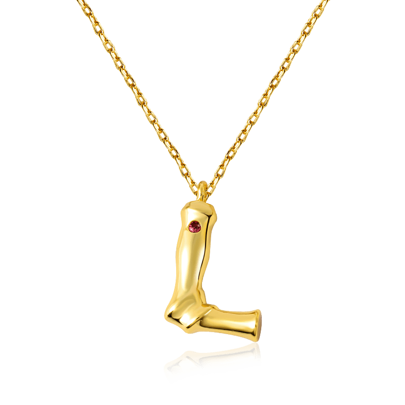 Letter L Pendant Bamboo Initial Necklace Adjustable Chain Length 18k Gold Plated 925 Sterling Silver_1