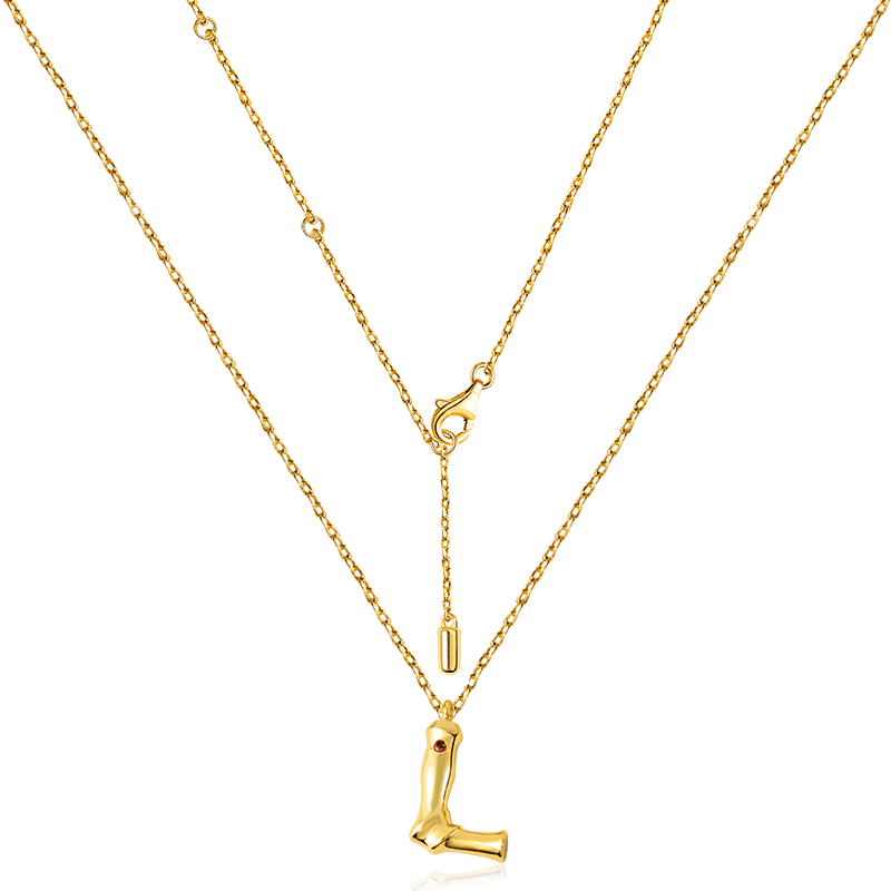 Letter L Pendant Bamboo Initial Necklace Adjustable Chain Length 18k Gold Plated 925 Sterling Silver_2