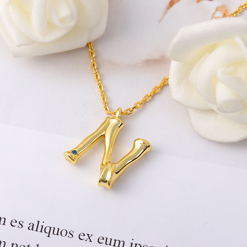 Gnoce Letter N Bamboo Initial Necklace_3