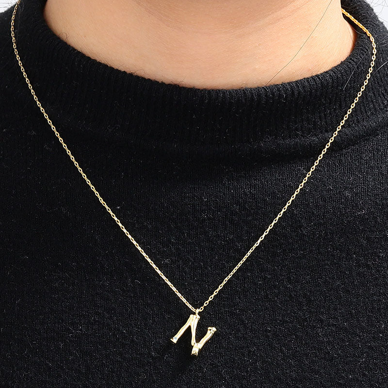 Gnoce Letter N Bamboo Initial Necklace_4
