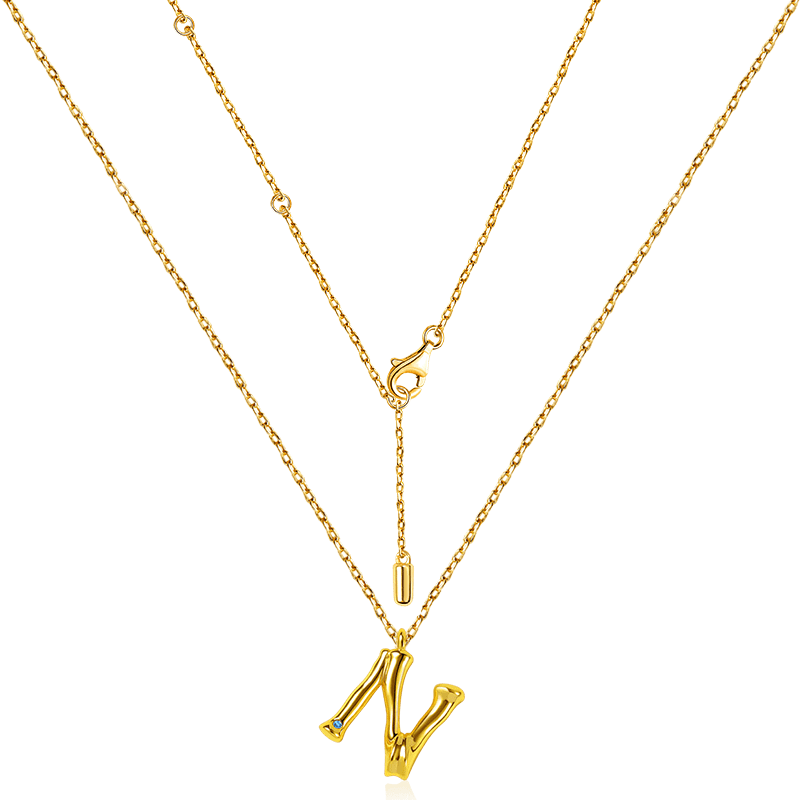 Gnoce Letter N Bamboo Initial Necklace_2