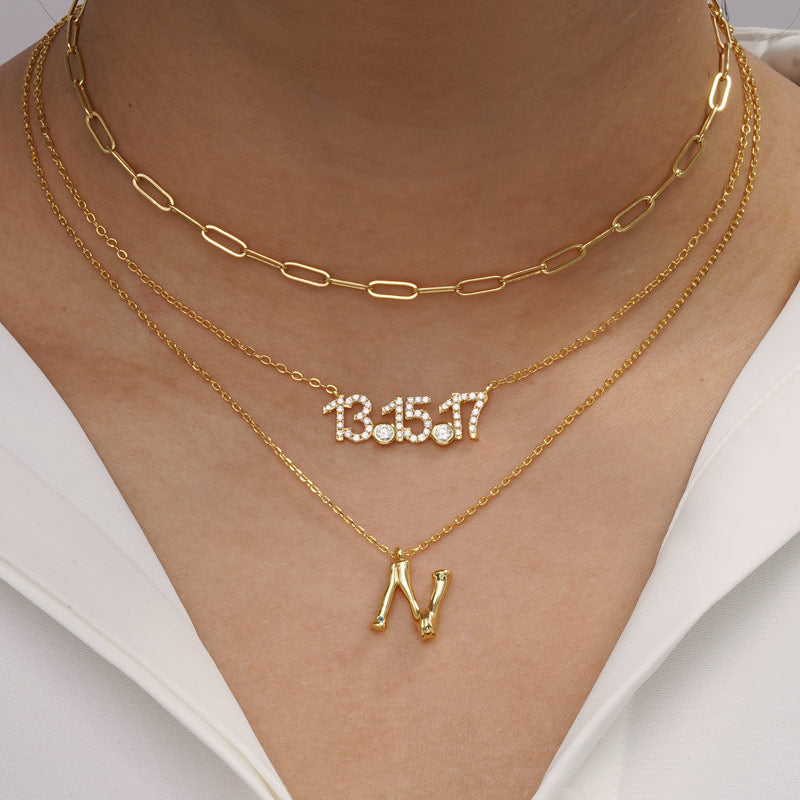 Gnoce Letter N Bamboo Initial Necklace_5