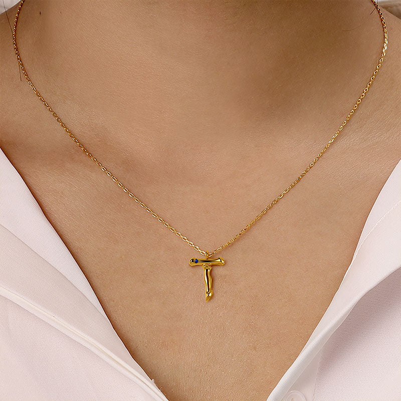 Gnoce Letter T Bamboo Initial Necklace_4